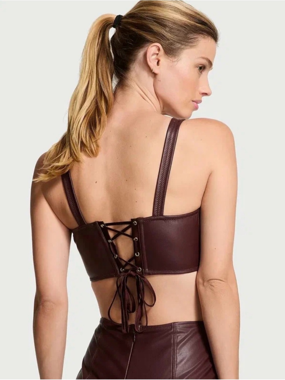 Victoria Secret NWT burgundy brown faux leather corset top mini $60 value